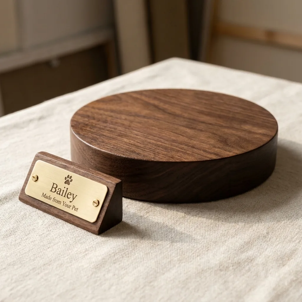 Personalized freestanding dark walnut and brass nameplate block