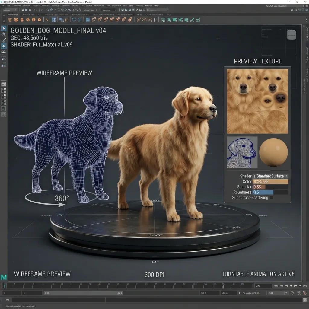 Clean 3D digital model preview on rotating turntable