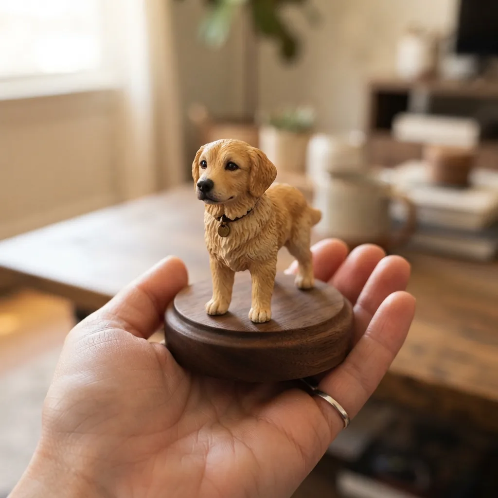 Finished custom pet figurine held in hand